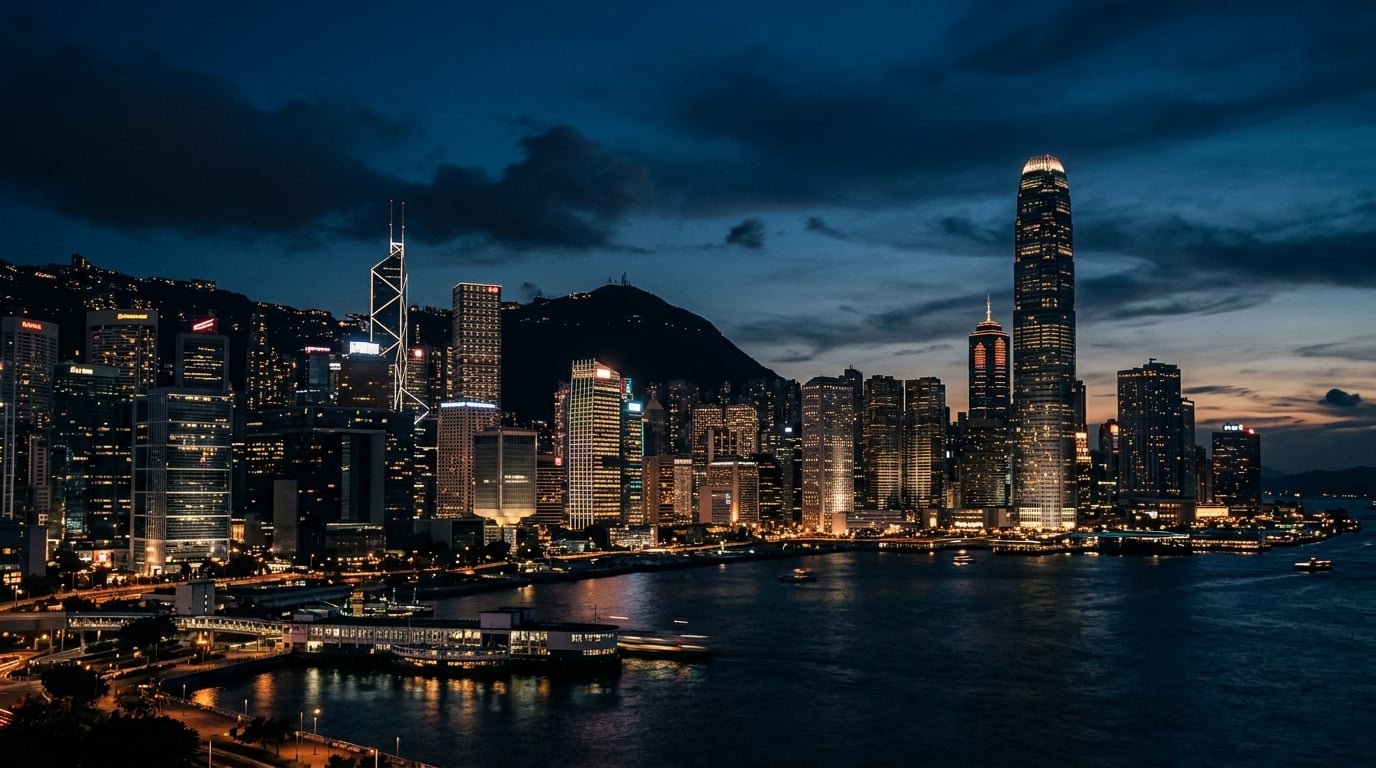 Hong Kong Central business district skyline at dusk